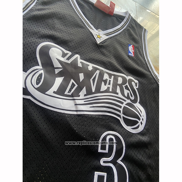 Camiseta Philadelphia 76ers Allen Iverson NO 3 Mitchell & Ness 1997-98 Negro2